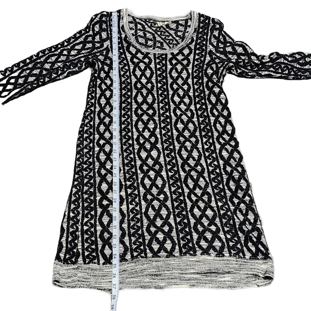 ANTHROPOLOGIE MOTH Black White Wool Blend 3/4 Sleeve Geometric Midi Dress Medium - Picture 11 of 16